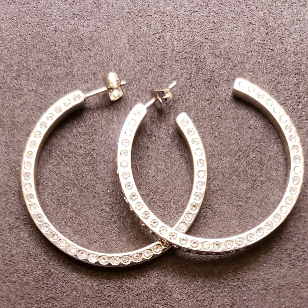 SILVER PAVE HOOP EARRINGS